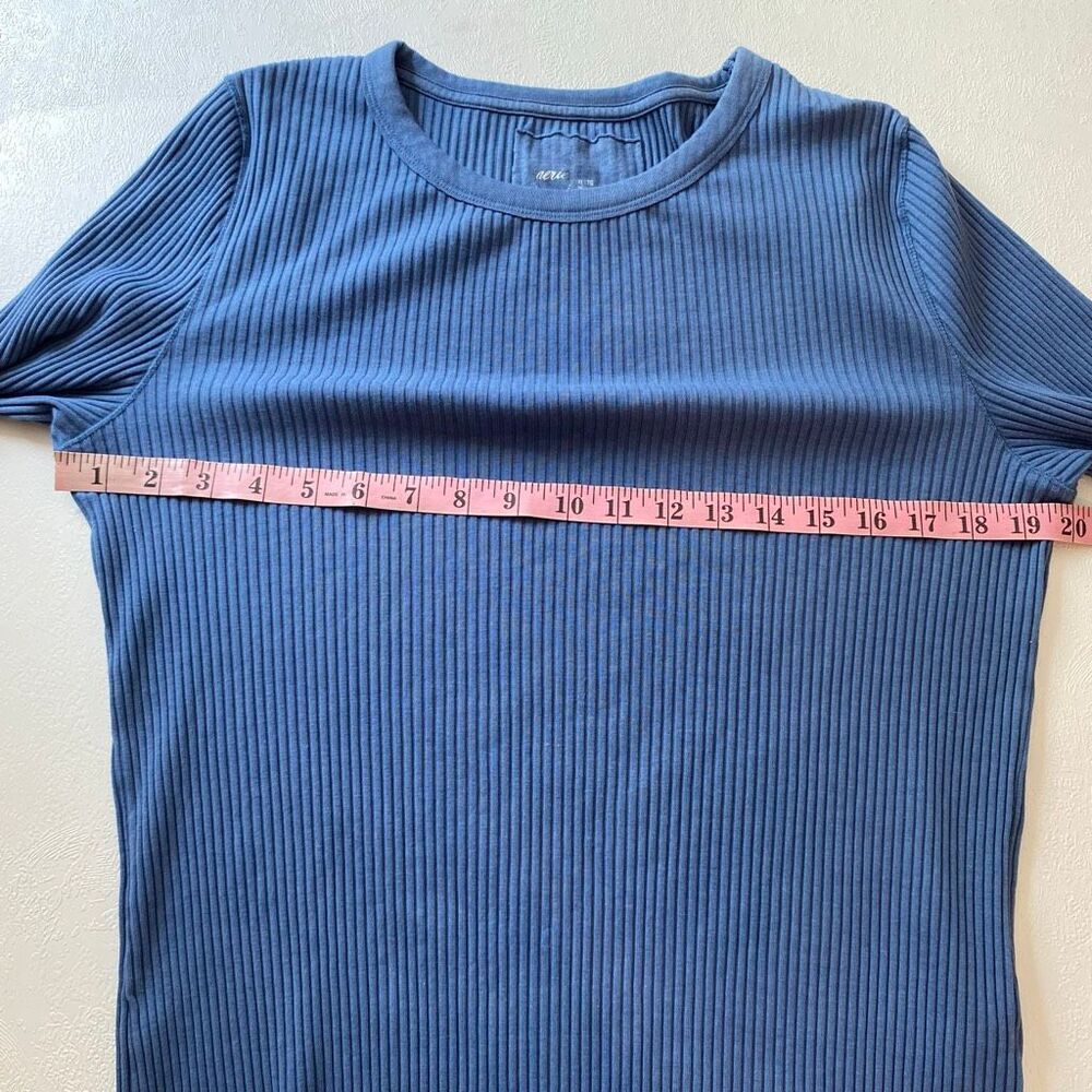 Aerie Blue Ribbed Long Sleeve Crewneck Fitted Top Size XL - Picture 5 of 5